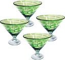 Martini glasses - Mexican hand blown glass, set of 4, Green swirl