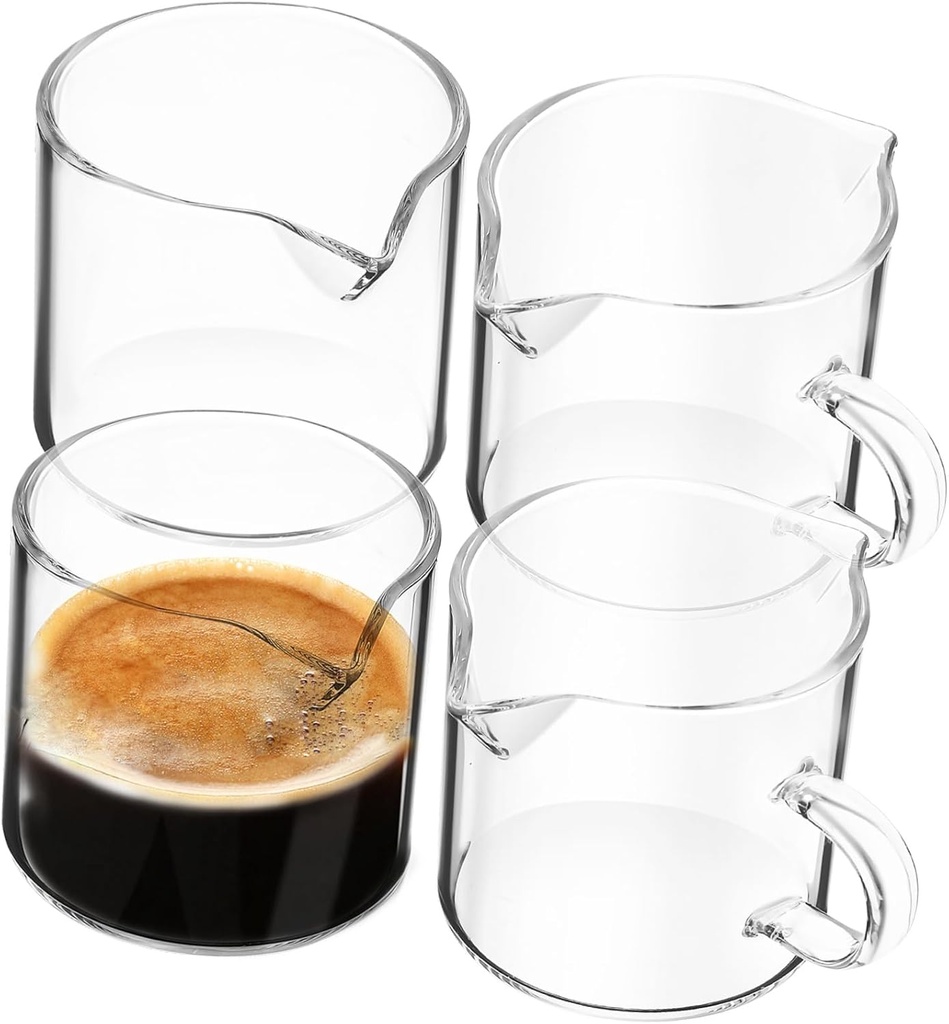 4Pcs Glass Espresso Cups Pitcher Cute Practical Milk Container for Coffee Tea and Syrup Strong Compact Design for Home Office Use