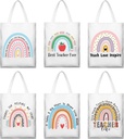 Sumind 6 Pcs Teacher Appreciation Gift Canvas Teacher Tote Bags Thank You Gift for Women Reusable Rainbow Bags