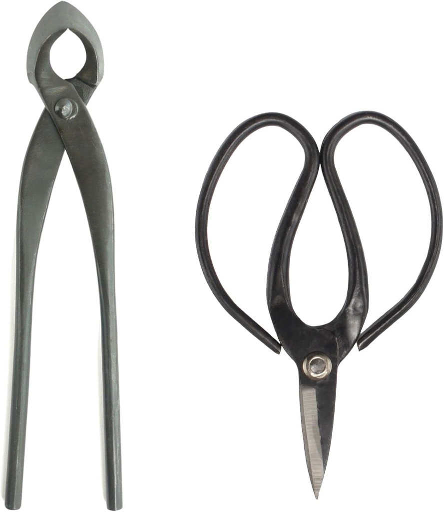 BambooMN Bonsai Starter Tool Kit 2pc Set - 11" Concave Cutter, 7" Heavy Duty Shear
