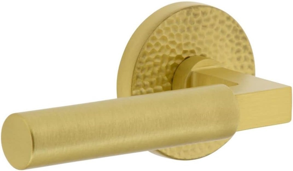 Viaggio CLOMHMCON-STH_PSG_238_LH Circolo Hammered Left Handed Solid Brass Passage Door Lever Set with Contempo Lever and Circolo Hammered Rosette - 2-3/8" Backset - Satin Brass