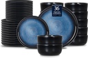 Romswi Ceramic 36Pcs Dinnerware Sets,Stoneware Plates and Bowls Set for 12, Chip & Scratch Resistant Dish Set, Handmade Reactive Glaze, Oven, Microwave & Dishwasher Safe, Dreamy Moonlight-Blue