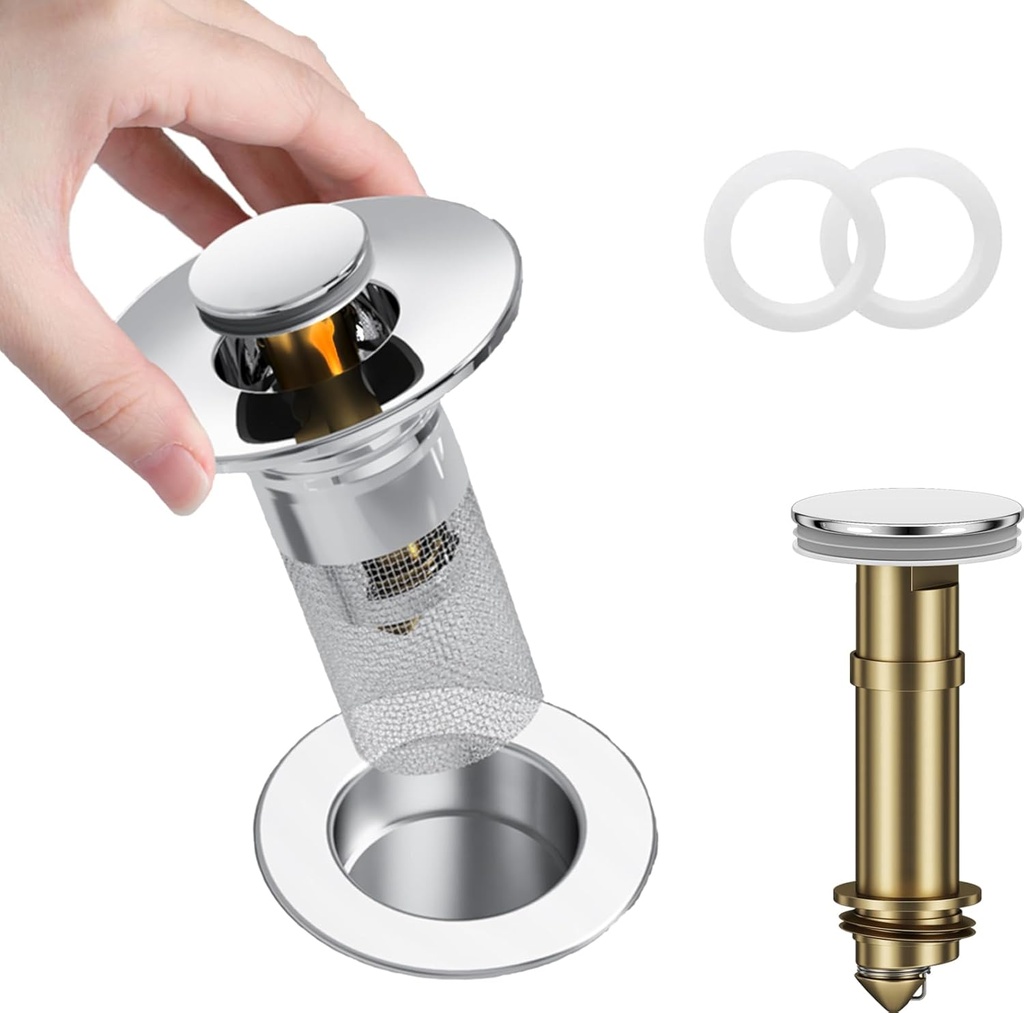 Bathroom Sink Drain Strainer,Sink Drain Strainer for Universal Replacement,Pop Up Small Bathroom Sink Stopper with Easy-Cleaning Stainless Steel Filter Basket Hair Catcher