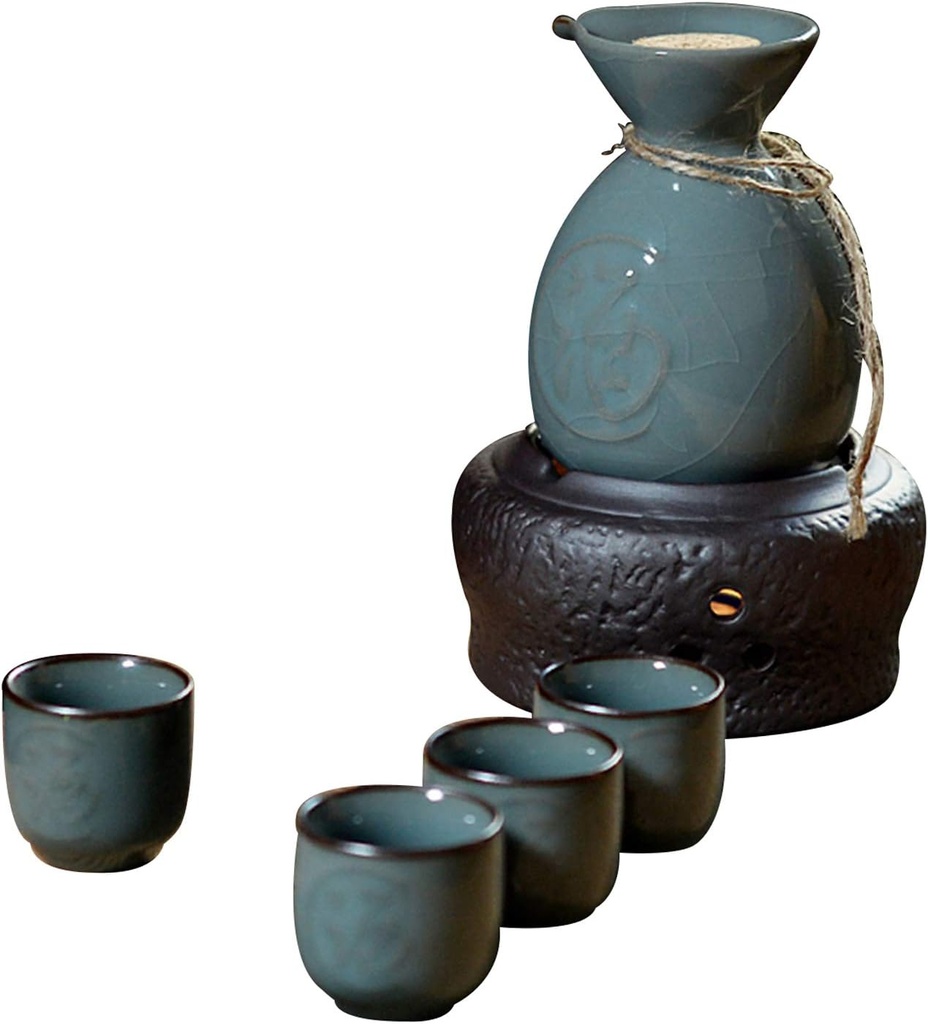 Ceramic Sake Set,Sake Set 6 Piece Set Ceramic Sake Cup Set,Tasteless Not Fade, Craft,E