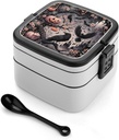 Raven Crow Pumpkin Ghost Halloween Double Layer Bento Box Lunch Box with Spoon Reusable Bento Case Leak-Proof Food Containers for Work Picnic Camping