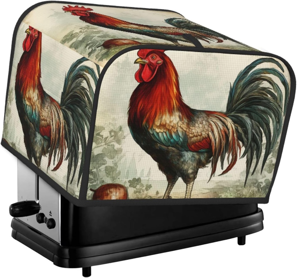 Toaster Cover 4 Slice Vintage Farm Rooster Toaster Cover Waterproof Kitchen Small Appliance Covers Microwave Oven Dust-Proof Bread Cover, Women Gift