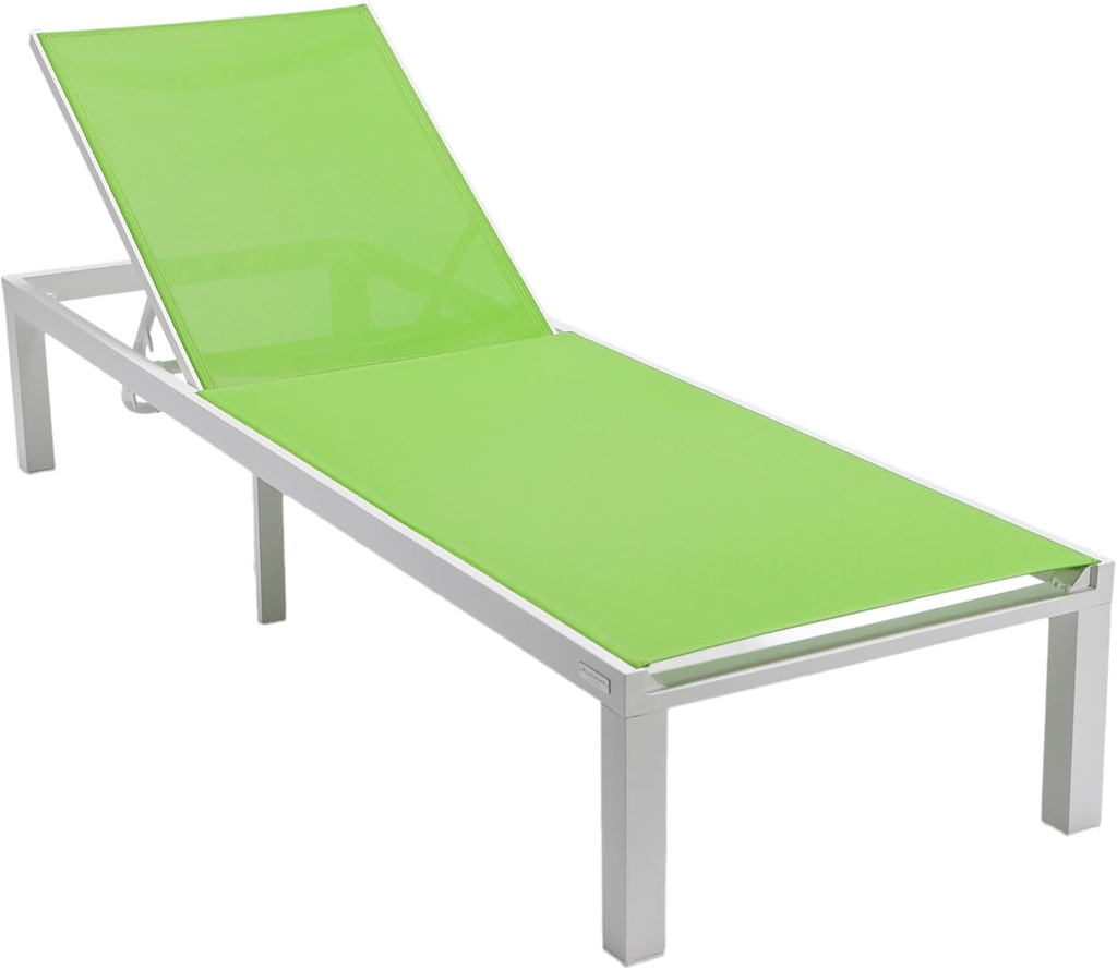 LeisureMod Marlin Poolside Outdoor Patio Lawn and Garden Modern Aluminum Suntan Sling Chaise Lounge Chair, Green
