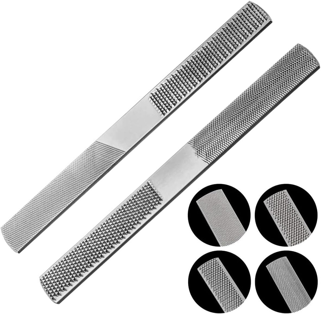 [-] 4-Way Wood Rasp File 2pcs Steel Hand File Wood Rasp Set Half Round Flat and Needle Files Easy to Use Sharping Tools for Wood Metal Woodworking [-]