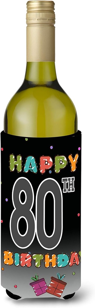 Caroline's Treasures CJ1127LITERK Happy 80th Birthday Wine Bottle Hugger Bottle Cooler Sleeve Hugger Machine Washable Collapsible Insulator Beverage Insulated Holder