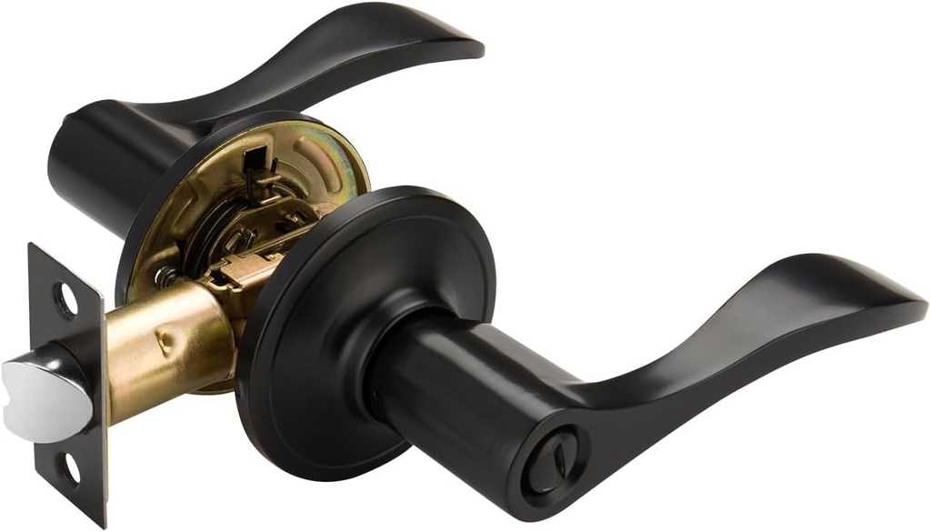 NCL Black Door Handle Interior, Wave Door Lever Door Knob with Lock, Privacy Door Handle for Bath & Bedroom