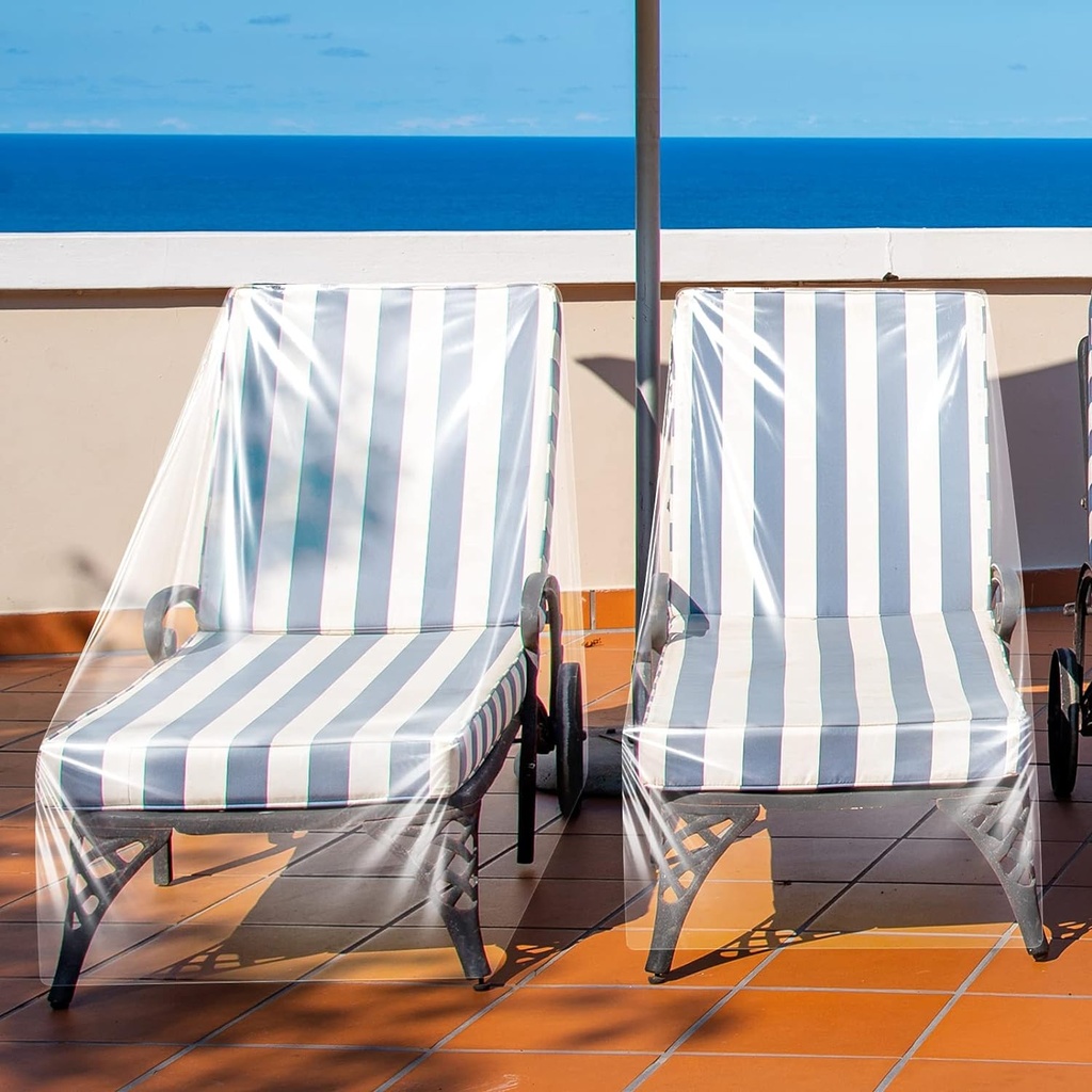 Tudomro 2 Pcs Clear Plastic Chaise Lounge Cover Waterproof Patio Lounge Chair Furniture Cover Heavy Duty 85L x 33W x 33H for Outdoor