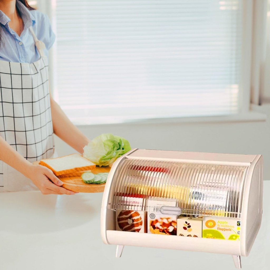 Bread Box, Large Corner Bread Boxes w/Roll Top Lid, Farmhouse Decor Pantry Organization and Storage Container for Countertop, Rustic Bread Box for Kitchen Decor