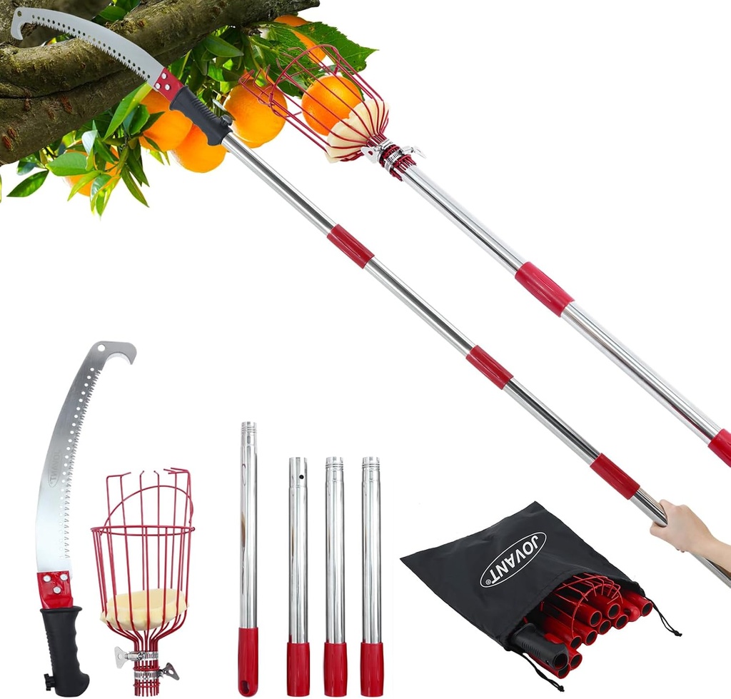 2-in-1 7 FT Pole Saw And Fruit Picker for tree Trimming and Fruit Harvesting, SK5 Blade and High Carbon Steel Fruit Picker For Cutting High Branches And Fruit Grabber, Stainless Steel Pole