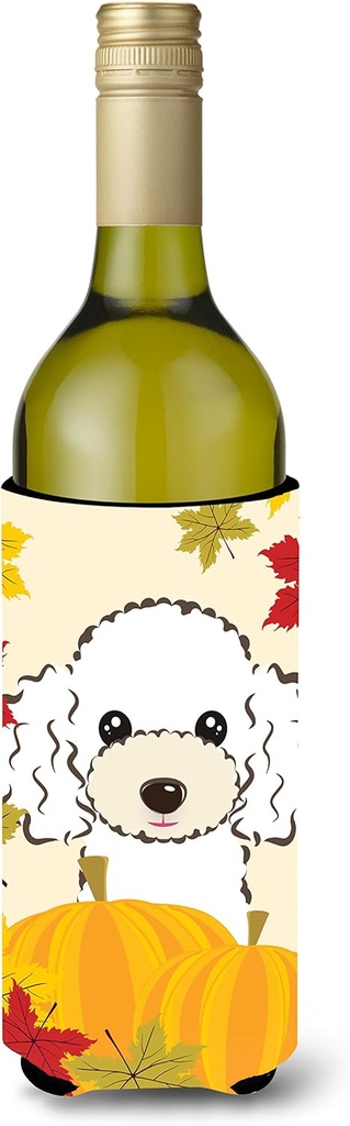 Caroline's Treasures BB2063LITERK White Poodle Thanksgiving Wine Bottle Hugger Bottle Cooler Sleeve Hugger Machine Washable Collapsible Insulator Beverage Insulated Holder