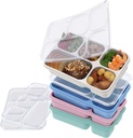 Bento Lunch Box 4-Pack, 5-Compartment Lunch Boxes, Kids Snack Boxes, Stackable Ready Parties, Divided Food Storage Containers for School Work Travel Parties BBQ (Wheat.isa)