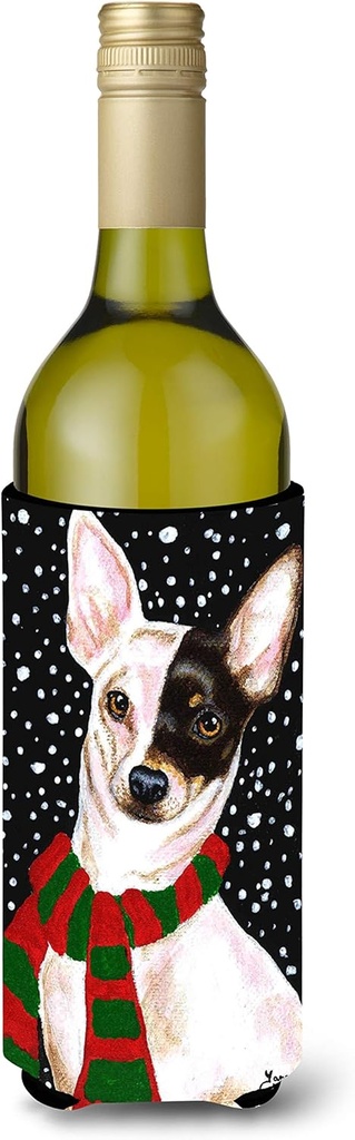 Caroline's Treasures AMB1170LITERK Snowy Chihuahua Wine Bottle Hugger Bottle Cooler Sleeve Hugger Machine Washable Collapsible Insulator Beverage Insulated Holder