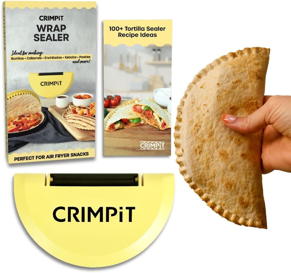 CRIMPiT Large Tortilla Sealer + Recipe Book - For 10-12” Flour Tortillas | Make Sealed Tacos, Quesadillas, Burritos & More | Mess-Free Meals in Seconds | BPA-Free, Dishwasher Safe | Made in UK & USA