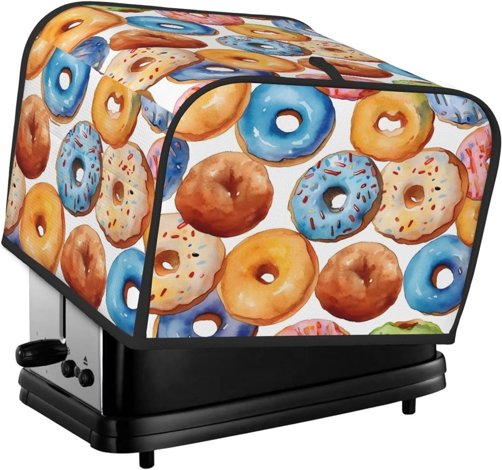 Toaster Cover 4 Slice Watercolor Donuts Pattern Toaster Cover Waterproof Kitchen Small Appliance Covers Microwave Oven Dust-Proof Bread Cover, Women Gift