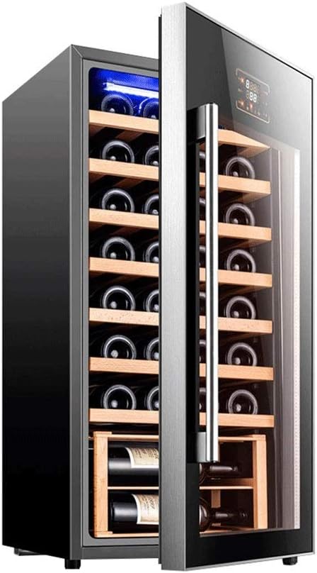 Wine Cooler Beverage Refrigerator 32 Bottles Beer Wine Cellar Fridge Freestanding Chiller with Stainless Steel & Quiet Operation Compressor Counter Top Glass Do