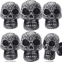 Cool Skull Cabinet Knobs Halloween Kitchen Drawer Pulls Antique Silver Cupboard Door Handles,1 1/2 in Single Hole Furniture Hardware for Dresser Bathroom Wardrobe Bedroom 6Pcs