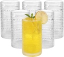 Vintage Hobnail Drinking Glasses Set of 6, 16 oz Large Capacity Embossed Clear Tumblers, Highball Glasses for Water, Cocktail, Beer, Whiskey, Kitchen & Bar Use