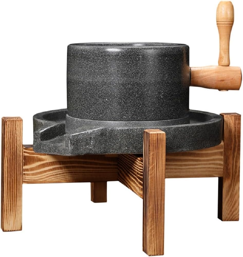 Grain mill,Natural Stone Mill,Manual Stone Mill‌,Stone mill wheat, grinding wet soybean milk, wheat flour, grain,peppers,spices (7.87inx11.8in), Black,with wooden frame