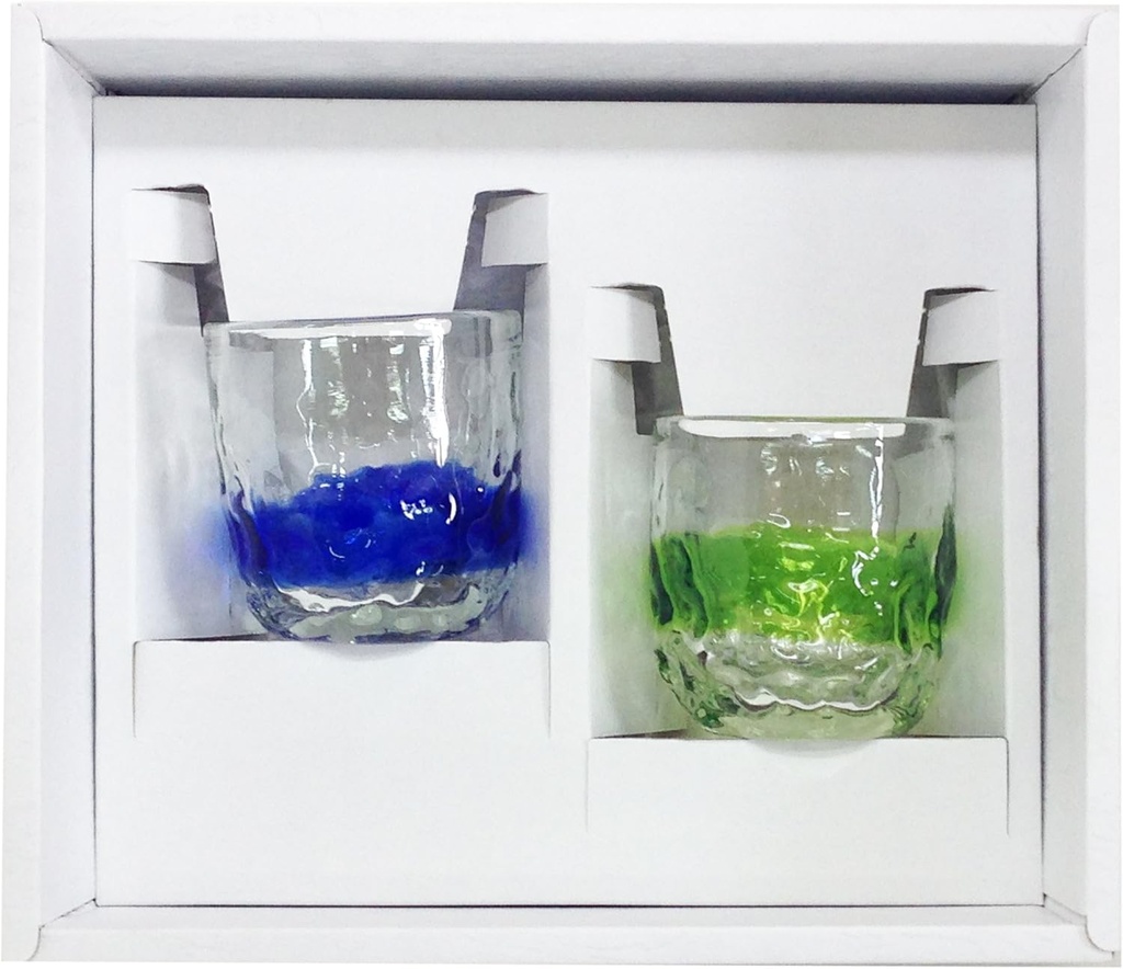 Set of 2 Scalloped Glasses (Blue and Green) [Give Okinawa Traditional Crafts with Appreciation]