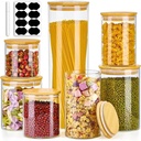 7 Pack Thicker Glass Food Storage Jars with Airtight Bamboo Lids, Clear Glass Storage Containers, Glass Canisters Set for Pasta, Nuts, Coffee Beans, Kitchen Pantry Organization Jar, BPA Free
