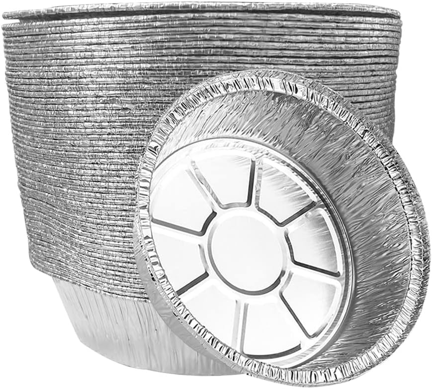 Non-Stick Round Disposable Air Fryer Aluminum Foil Liners 50PCS, Oil-Proof Aluminum Foil Tin Box Also for Steamer Basket Instant Pot Oven & Grill (9 Inch)