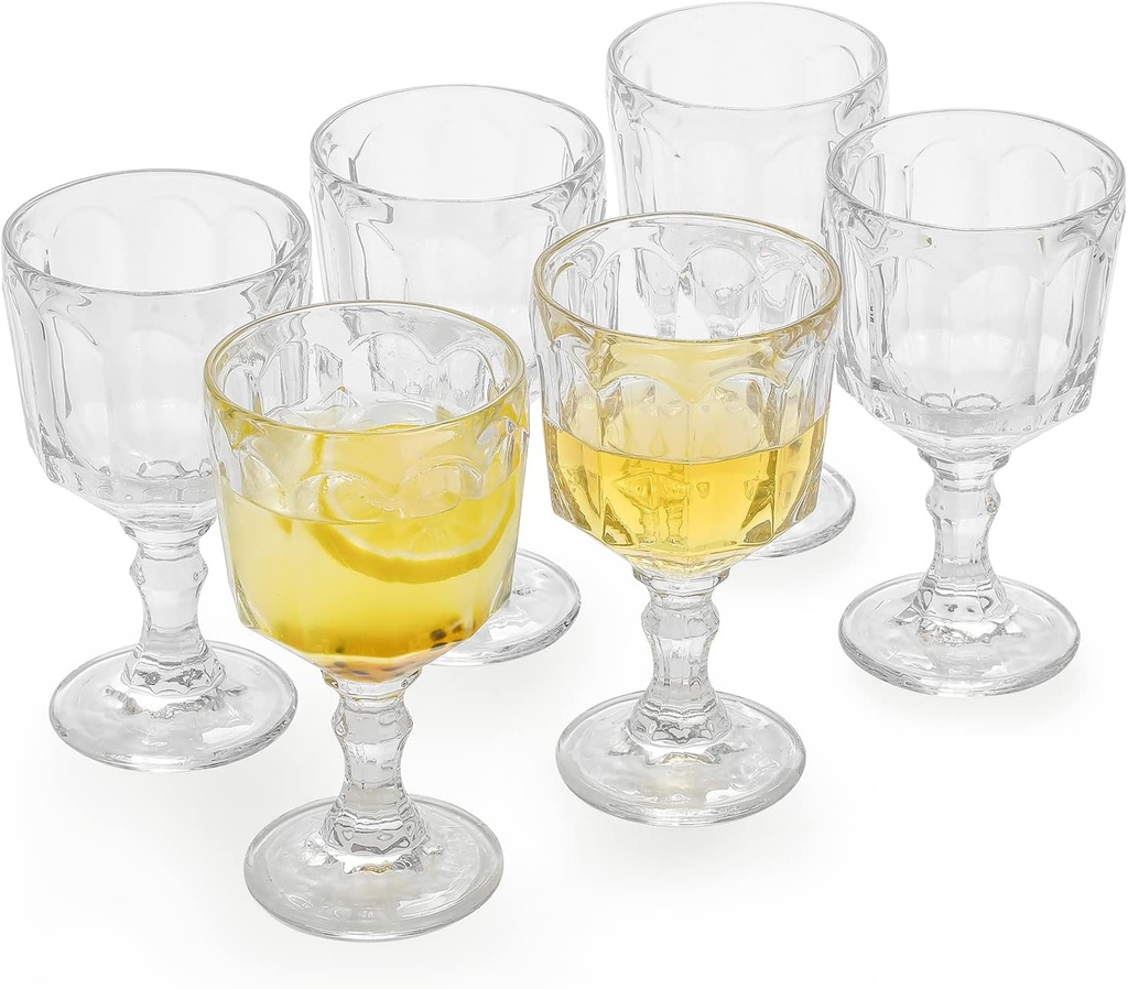 Glass Goblets 9 oz. set of 6 from Crystal Clear Water Goblets Vintage Glassware for Beverages Iced-tea Cocktail Perfect for Dinner Parties Bars Restaurants