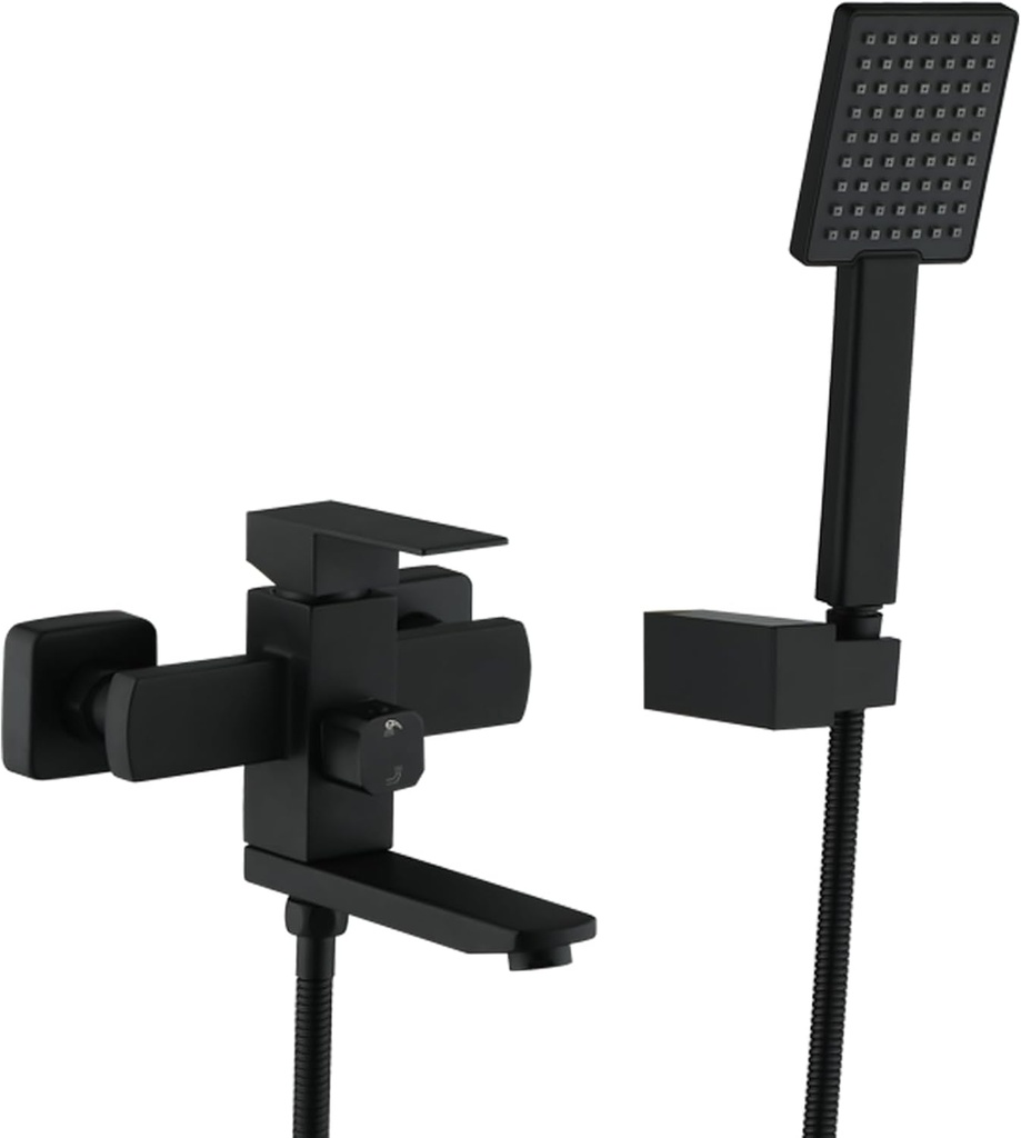 TapLong Wall Mount Bathtub Faucet with Handheld Sprayer, Matte Black Tub Filler with Diverter Single Handle, Wall Mounted Tub Filler Faucet Modern Shower Faucet Set for Bathroom