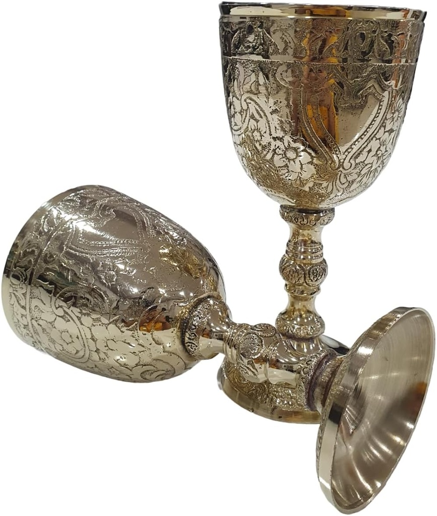 Chalice Goblet Brass Royal Celebrations Elegant Wine Communion Medieval Drinkware Embossed Glasses Cup Wedding Collection Vampire Flute Brass Vessel Relic Caliz Copa Catholic Fantasy (Pack of 1)