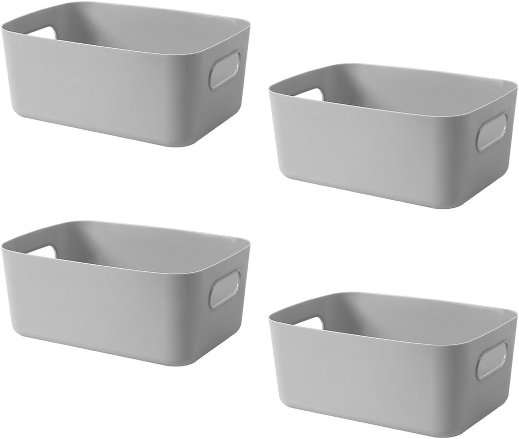 Set of 4 Small White Storage Baskets - Tidy Home, Kitchen, Office Organiser - Gray