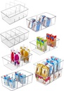 8 Pack Refrigerator Organizers and Storage,Clear Plastic Storage Bins with 3 Dividers for Pantry,Kitchen,Fridge Organization and Storage,Snack Containers for Spice Packets,Tea bag organizer