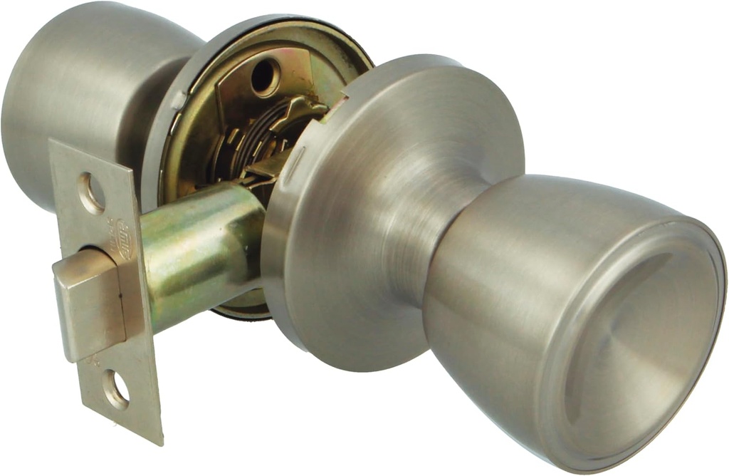 Amig - Cup Type Passage Knob Set | Brass | Entry Latch 60/70 mm | Includes Fixings | for Wooden Doors 35 to 45 mm Thick | Square Edge Latch | Satin Silver