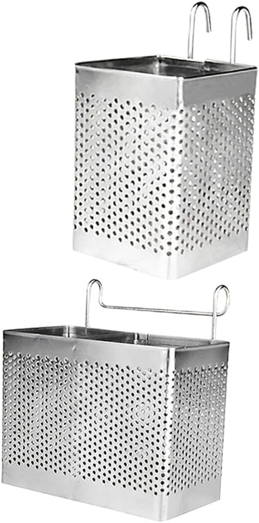 DOITOOL 2pcs Square Stainless Steel Chopsticks Holder Hooks Hanging Cutlery Drying Basket for Kitchen Utensils Double Single Compartment Drainer for Organizing Spoons Forks Knives