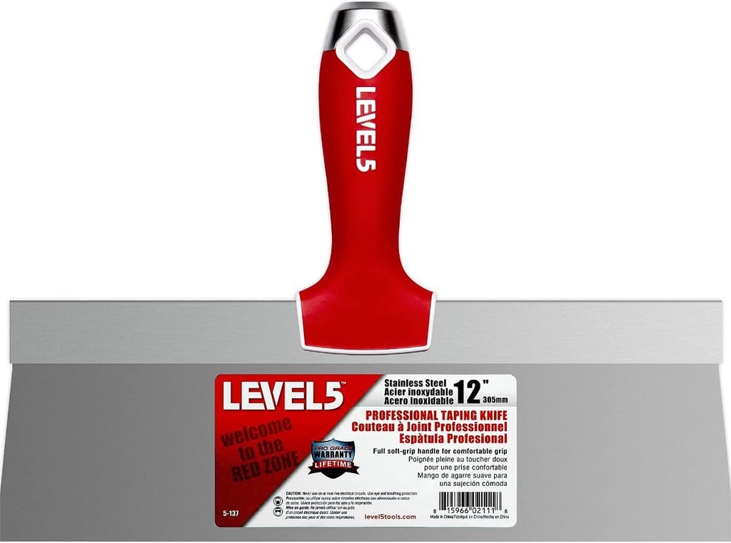 12" Soft-Grip Stainless Steel Taping Knife - LEVEL5 | Pro-Grade | Metal Hammer End | 5-137