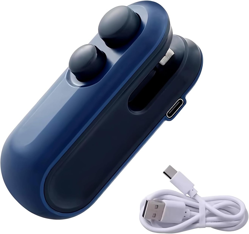 Mini Bag Sealer, 2025 New Small 2 in 1 Rechargeable Magnetic Snack Sealer Household Mini, 2 in 1 Magnetic Food Sealer, Heat Sealer with Cutter USB Rechargeable for Kitchen (Blue)