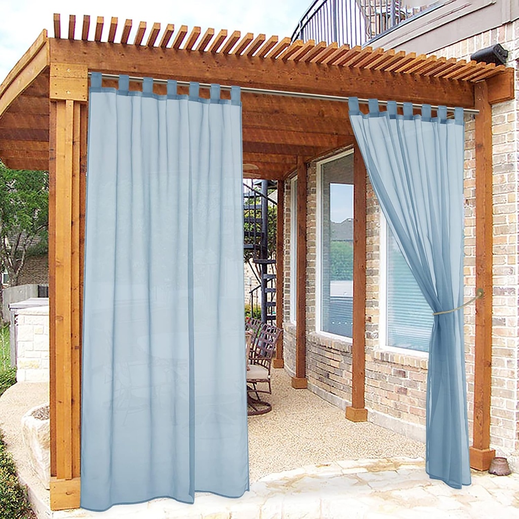 RYB HOME Sheer Curtains Waterproof - Detachable Tab Top Semi Transparent Patio Curtain with 1 Free Rope, Privacy Thermal Drapes, Easy Hanging for Outdoor Living Space, 54" Wide, 96" Long, Navy Blue