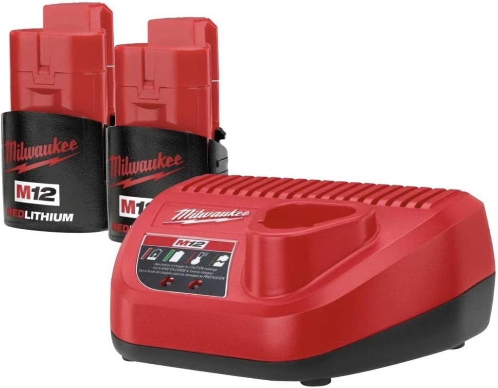 Milwaukee 48-11-2420 (2) M12 REDLITHIUM 2.0 Compact 12V Batteries & M12 Lithium-ion Battery Charger (48-59-2401) KIT