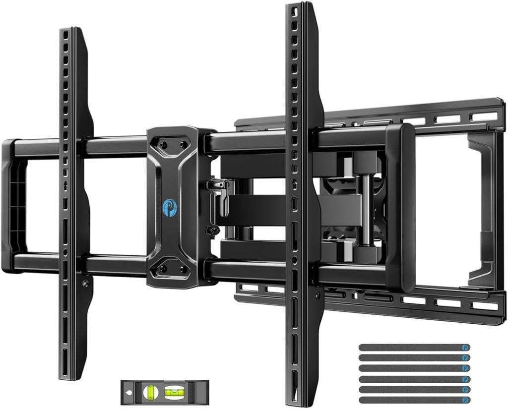 Pipishell Full Motion TV Wall Mount for 42-85 inch Flat Screen LED TV up to 132lbs Swivel Dual Articulating Arms Mount, Tool-Free Tilt Bracket Max VESA 600x400mm, Fits 8” 12” 16" Wood Studs