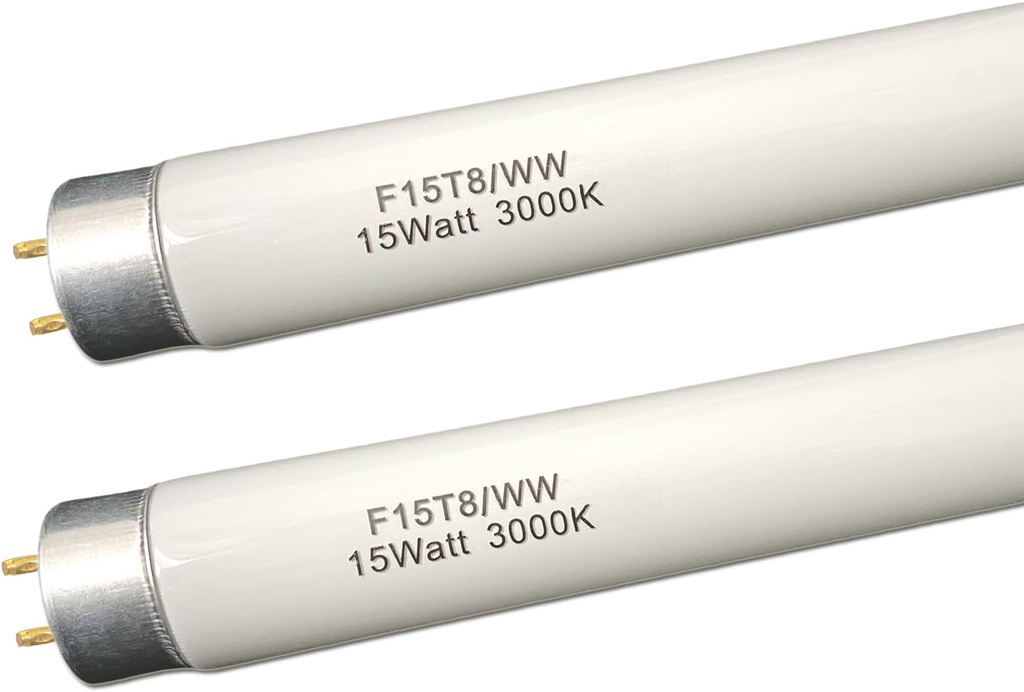 18 inch F15T8/WW Fluorescent Light Bulb 15watt F15T8-KB Warm White Replacement Tube,3000K Soft White T8 Linear Lamp for Kitchen and Bath