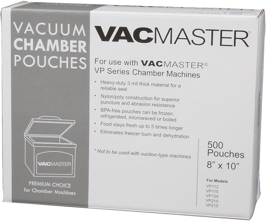 VacMaster 40722 3-Mil Vacuum Chamber Pouches, 8-Inch by 10-Inch, 500 per Box