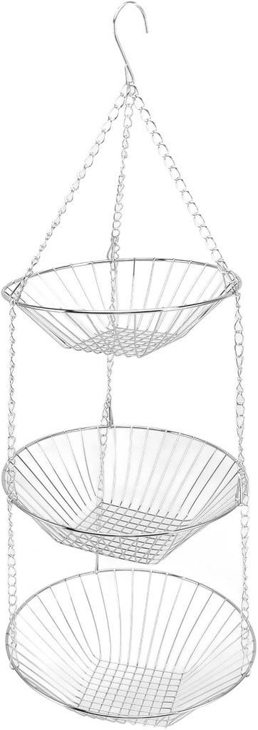 3 Tier Kitchen Hanging Fruit Basket, Fruit Organizer, Iron Wire Fruit Vegetable Flower Hanging Storage Basket, Heavy Duty Organizer for Indoor Outdoor