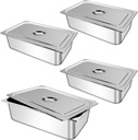 4 Pcs Stainless Steam with Lid 1/1 Size x 6 Inch Deep Reusable Hotel Pan Rust Proof Steel Table Pan for Home Kitchen Restaurant Party Buffet Supplies