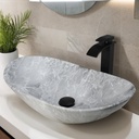 Ceramic Vessel Sink 24‘’x14‘’ with Faucet and Pop-up Drain Combo Oval Marbling Bathroom Vessel Sink Above Counter Art Sink Bowl Porcelain