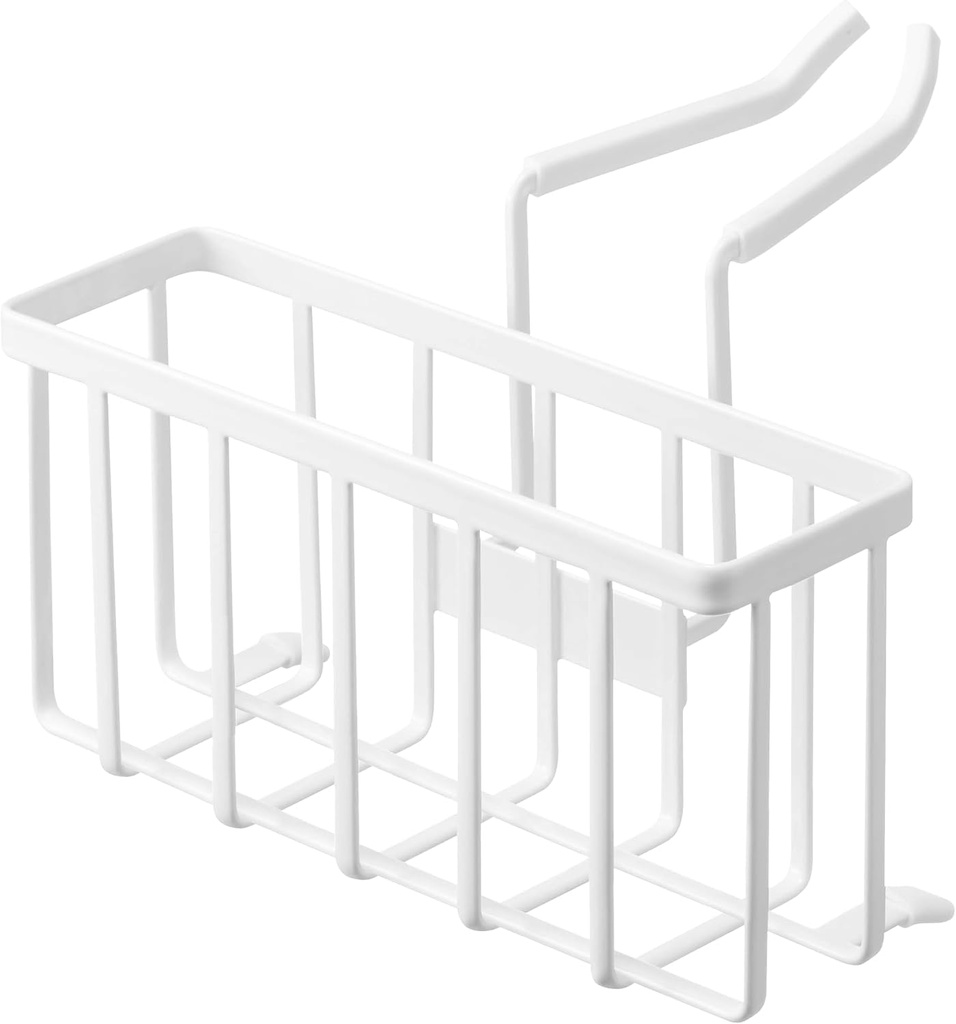 YAMAZAKI Home Tower Faucet-Hanging Sponge Caddy Kitchen Sink Dish Soap Bottle Brush Scrubber Organizer Holder, Metal with Silicone Protection - Steel