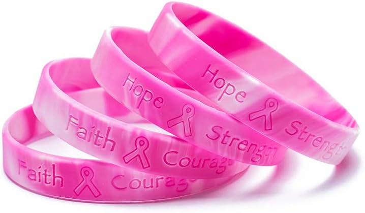 Omgouue 48pcs Breast Cancer Awareness Bracelets Pink Ribbon Camo silicone Win For Pink Party Supplies Favors