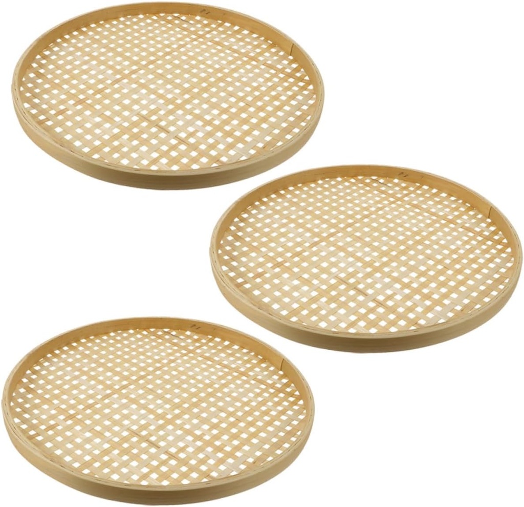 3pcs Bamboo Sieve Round Baskets Woven Storage Baskets Woven Tray Fruit Rattan Tray Fruit Natural Bamboo Colander Weaving Sieve Vegetable Food