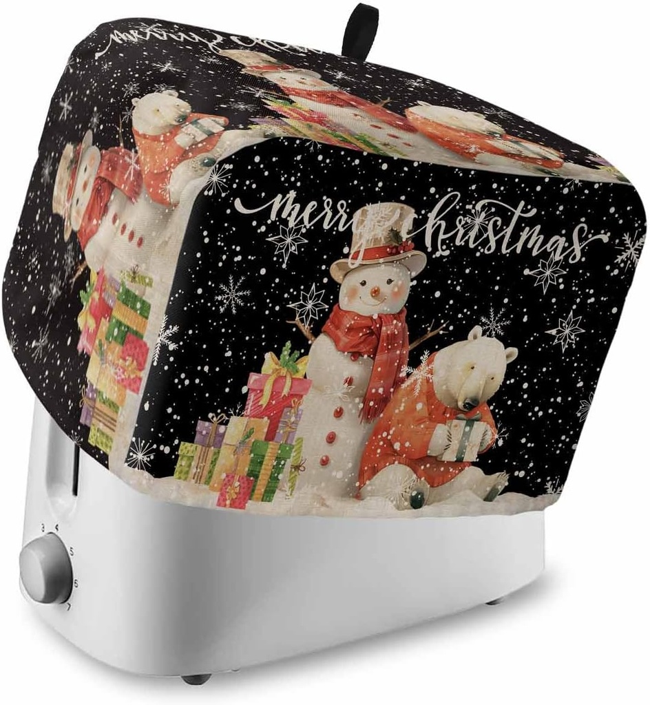 Black Christmas 4 Slice Toaster Cover Vintage Snowflakes Snowman Bear Farmhouse Small Appliance Cover Toaster Dustproof Fingerprint Protectors Machine Washable, Large Size Bread Machine Cover